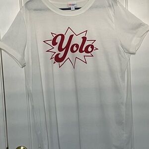 LuLaRoe Graphic White T shirt “YOLO” size 2X